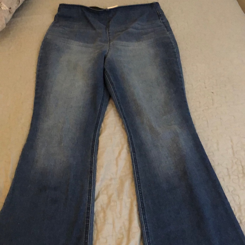 Knox Rose High Rise Retro Pull-On Jeans Stretch Wide Leg Size M